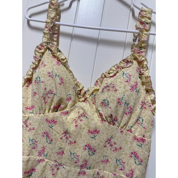NWT Feel In California yellow floral babydoll sundress ruffle trim  Size Large - Picture 5 of 6